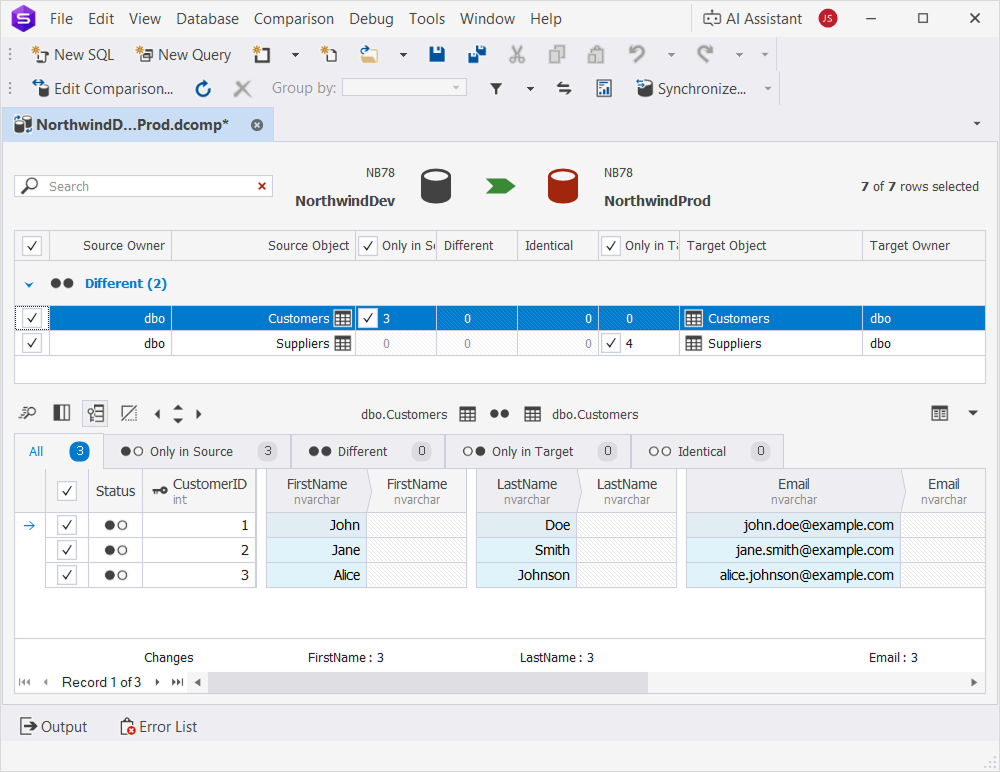 Comparison differences