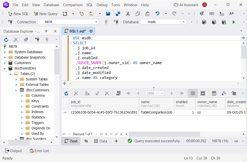 Verify a comparison task