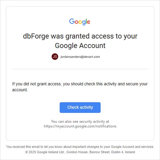 dbForge granted access
