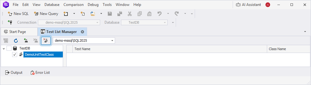 Delete a test in Test List Manager