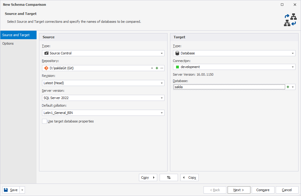 Deploy changes using the Schema Compare functionality