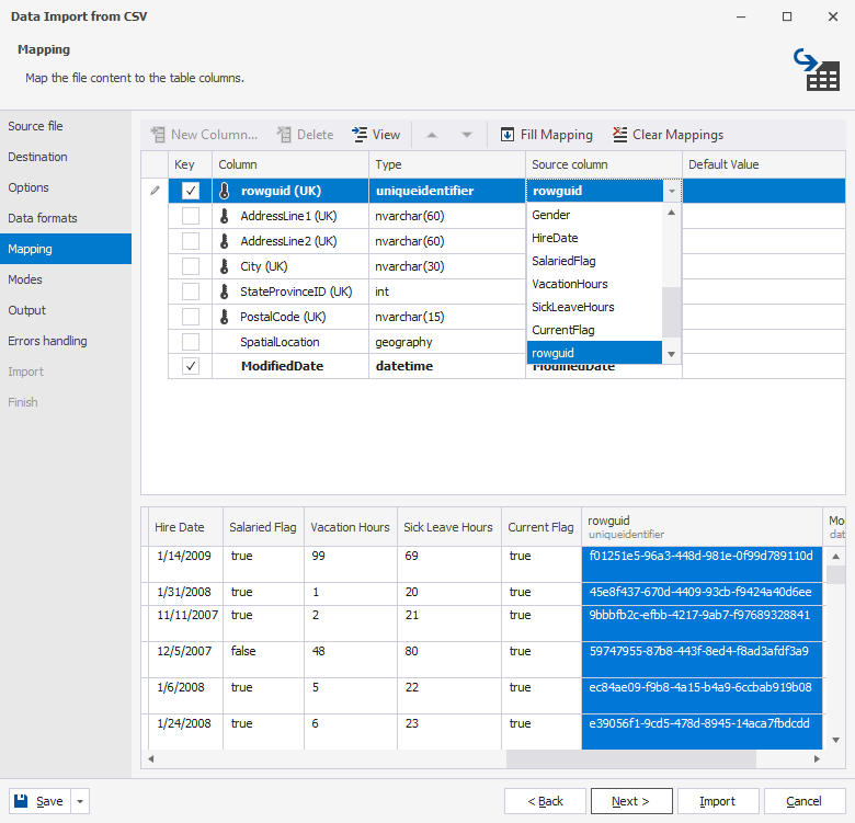 sqlpro csv import mapping