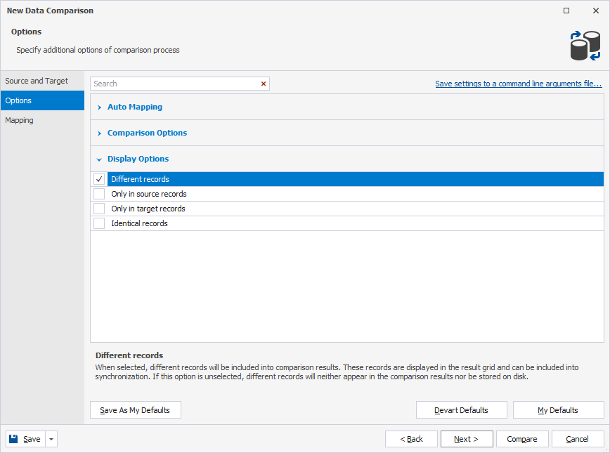 Select the Different records option
