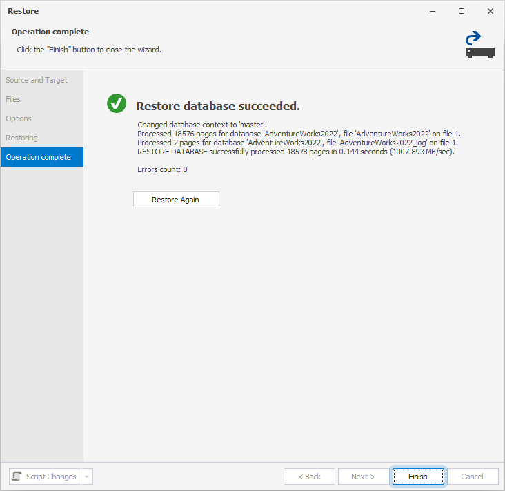 Restore is successful