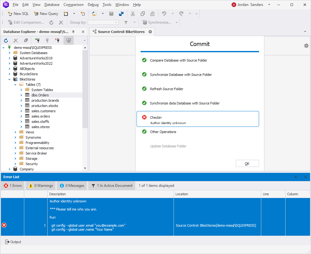 Error message in the Error list pane