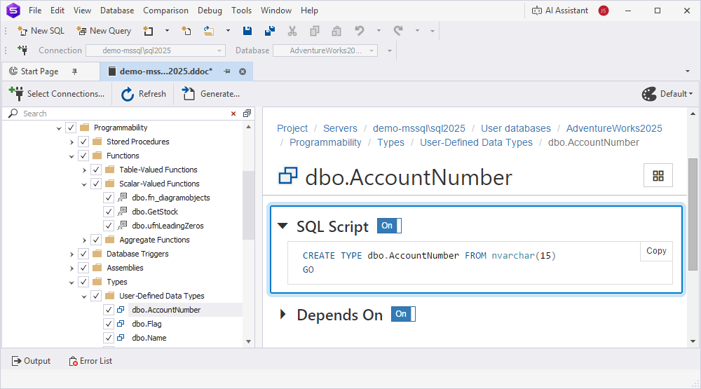 View the SQL Script section in the documentation