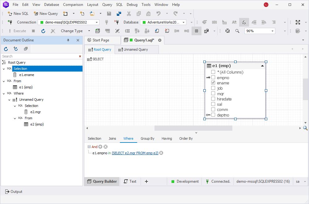 Document Outline for Query Builder