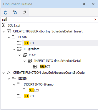 Find in Document Outline