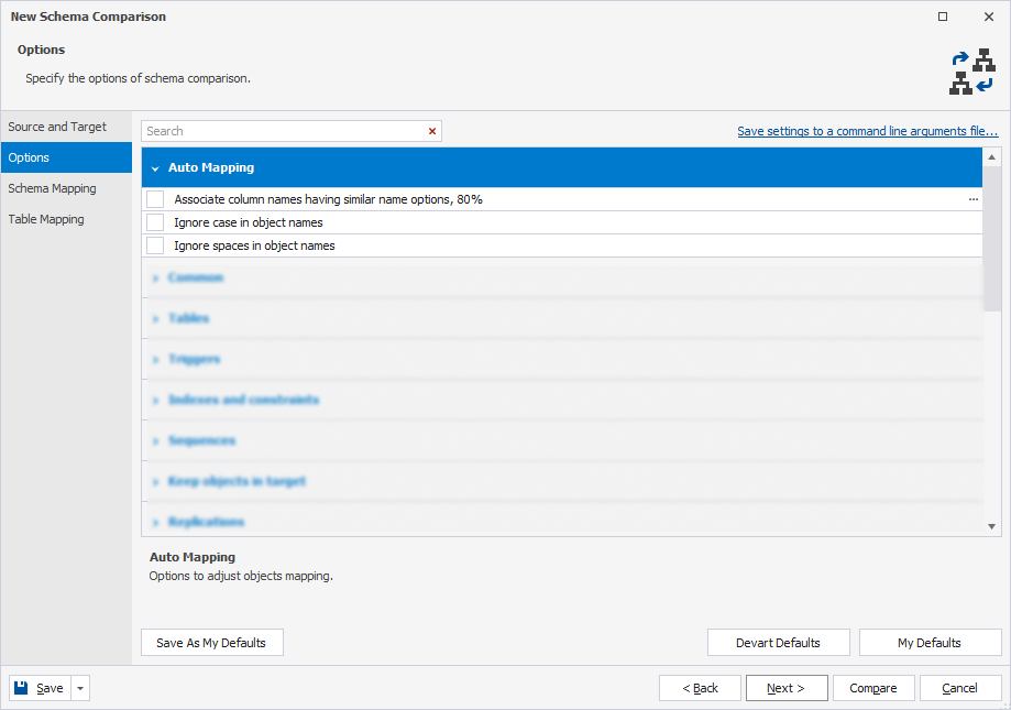 Enable or disable auto mapping options