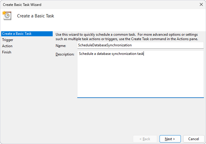 Enter a name and optional description for the task