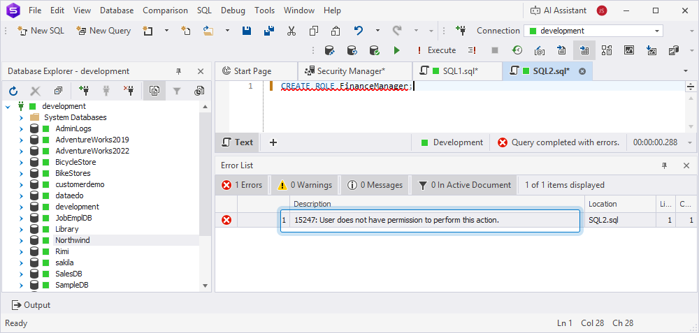 Error about unauthorized access to the other database