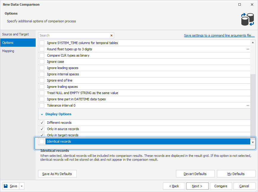 Exclude identical records from comparison