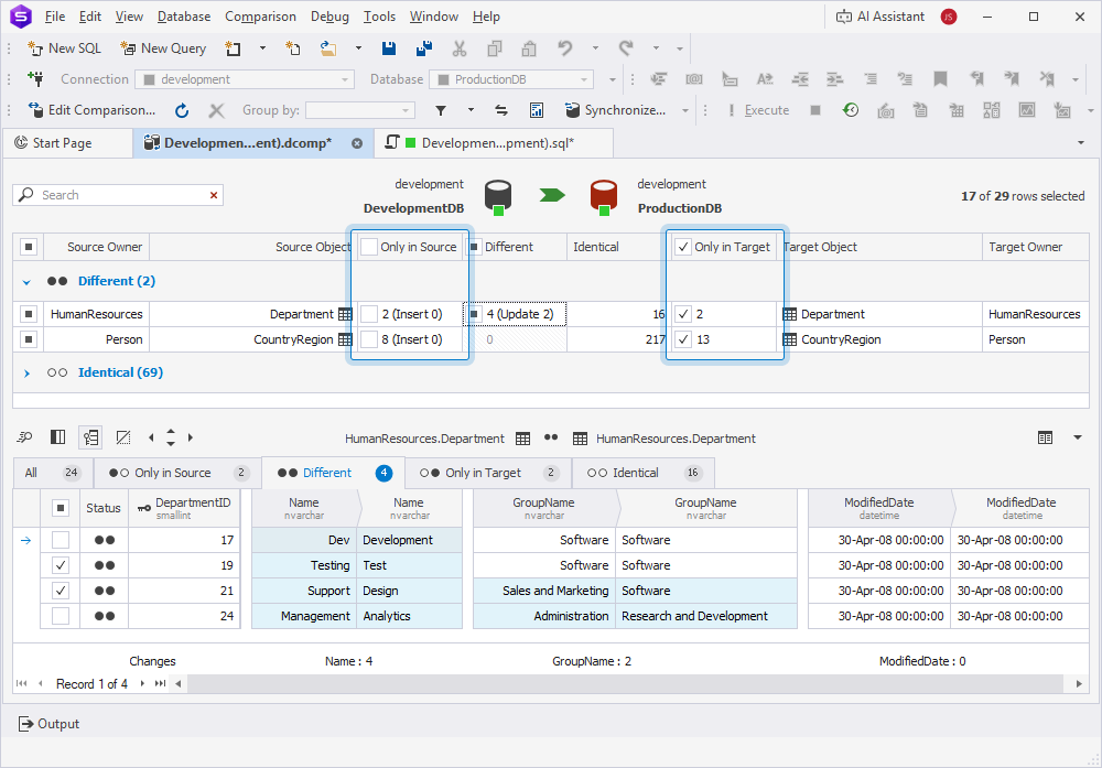 Exclude the records that exist only in the source