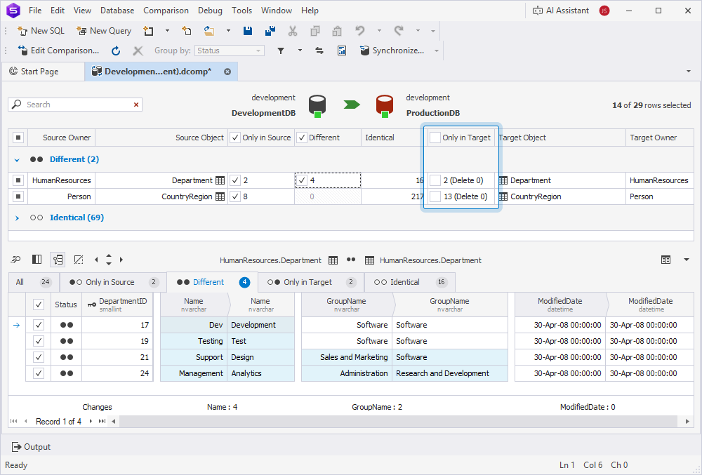 Exclude the records that exist only in the target
