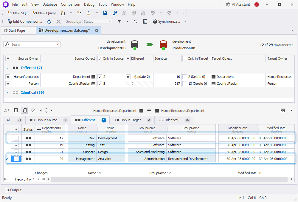 Exclude the records that shouldn't be updated in the target database