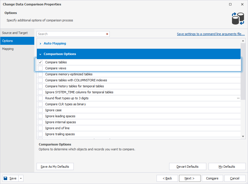 Exclude tables and views