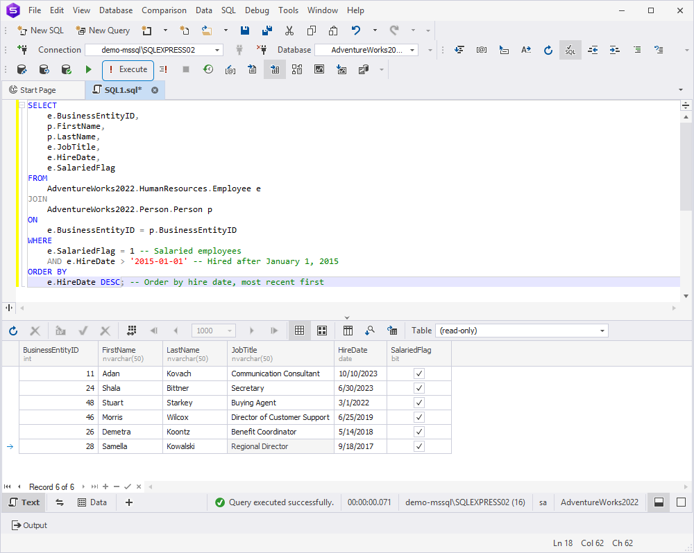 Execute the query