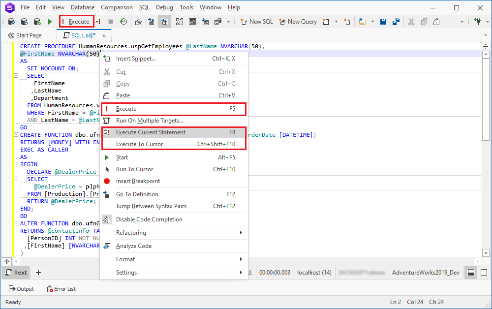 How to execute SQL statements