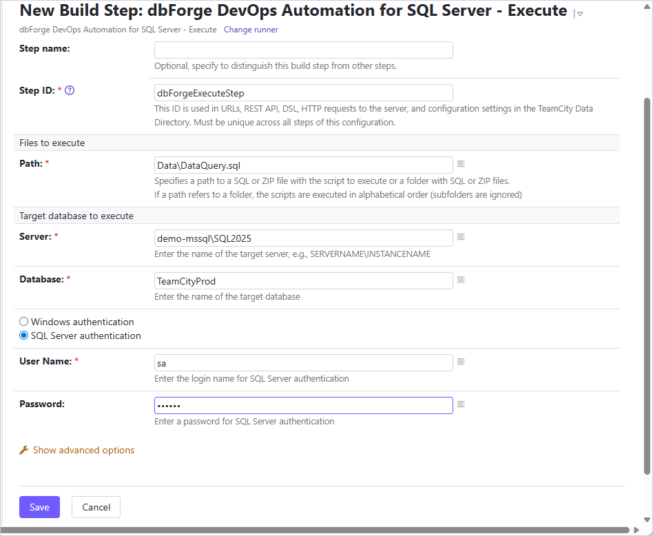 Configure the Execute step