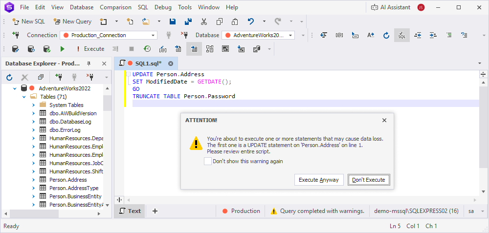 Execution warning example