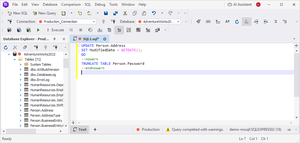 Tags to disable execution warnings