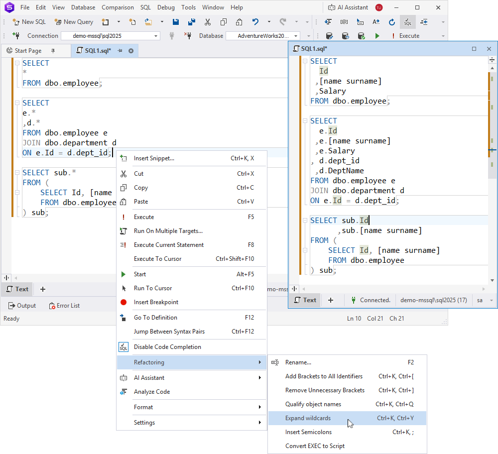 Wildcards expanded for all SQL statements