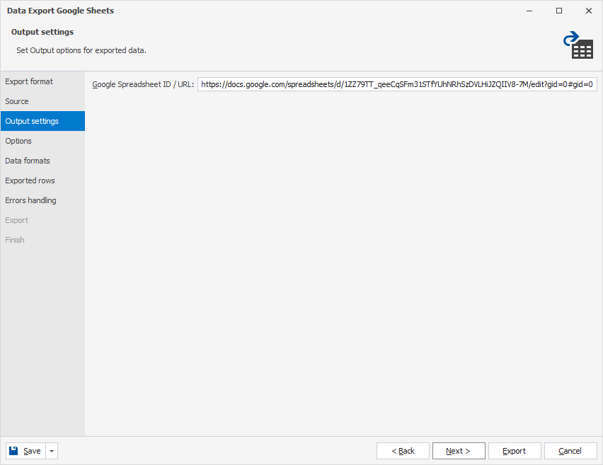 Output settings