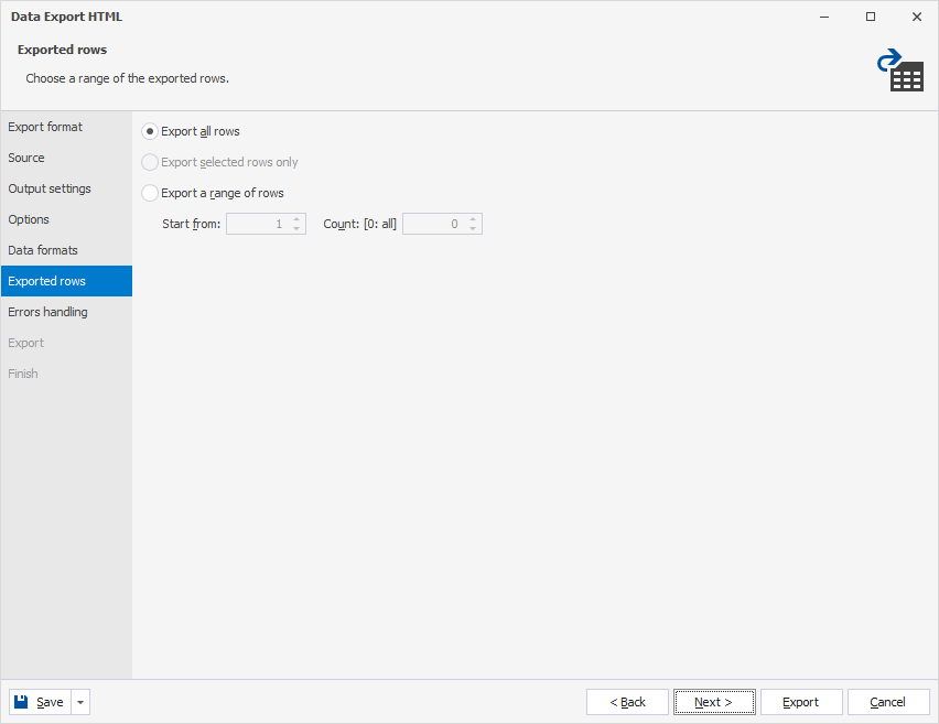 Exported rows