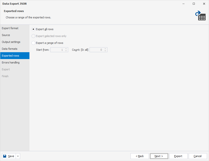 Exported rows