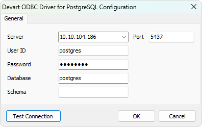 Specify the PostgreSQL connection properties