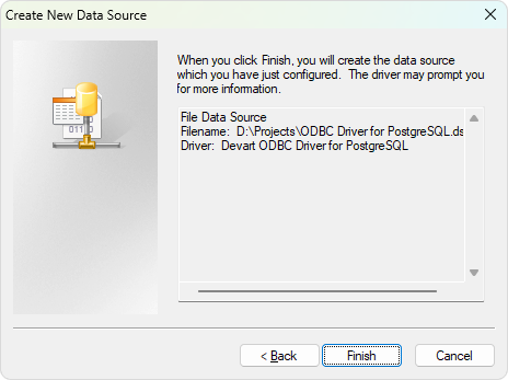 Finish creating the DSN data source