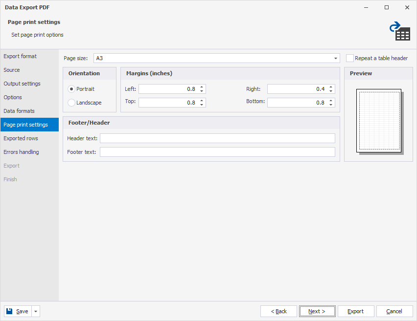Page print settings