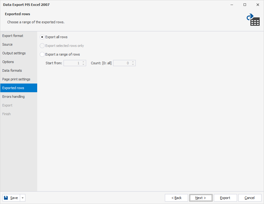 Exported rows