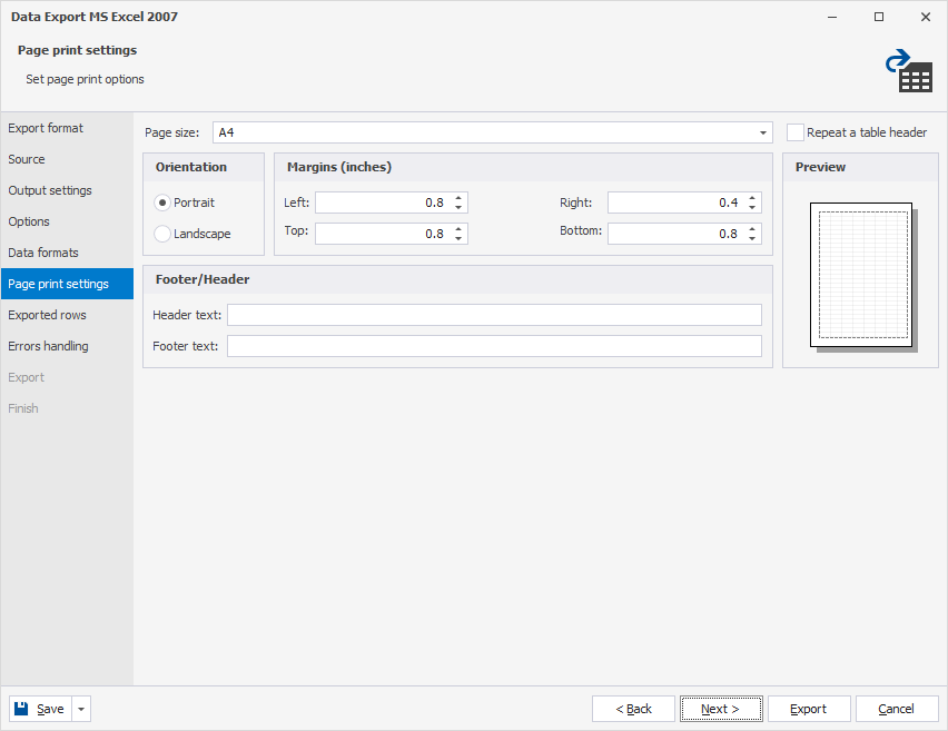 Page print settings