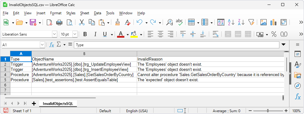 View the exported invalid objects