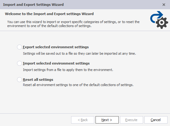 Import and Export Settings Wizard