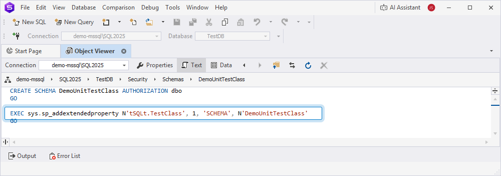 View extended properties of the schema