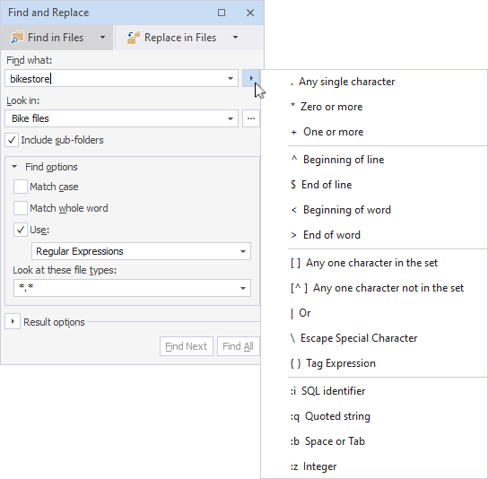 Regex in the Find and Replace window
