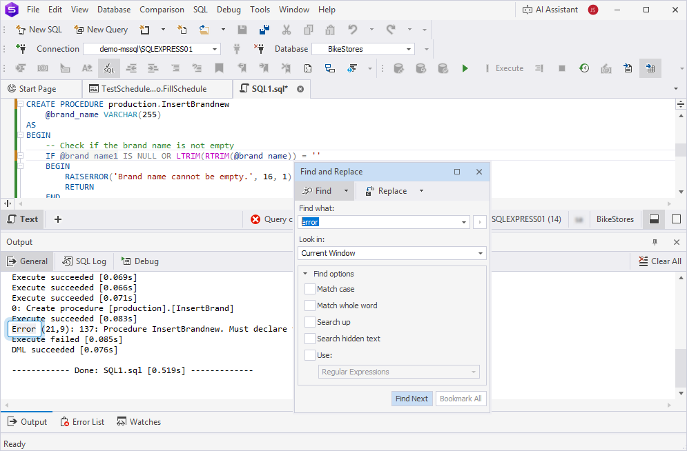 Find output messages
