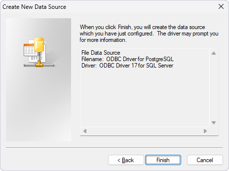 Finish creating the DSN data source