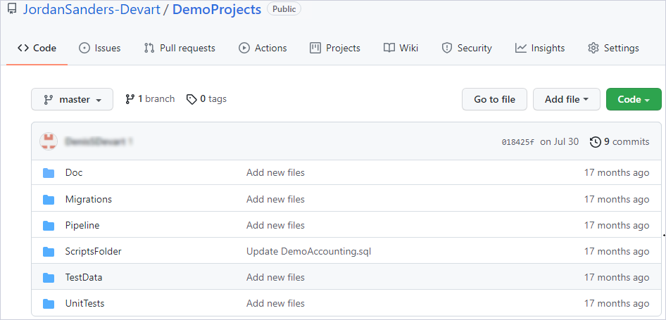 Folder structure of the project on GitHub