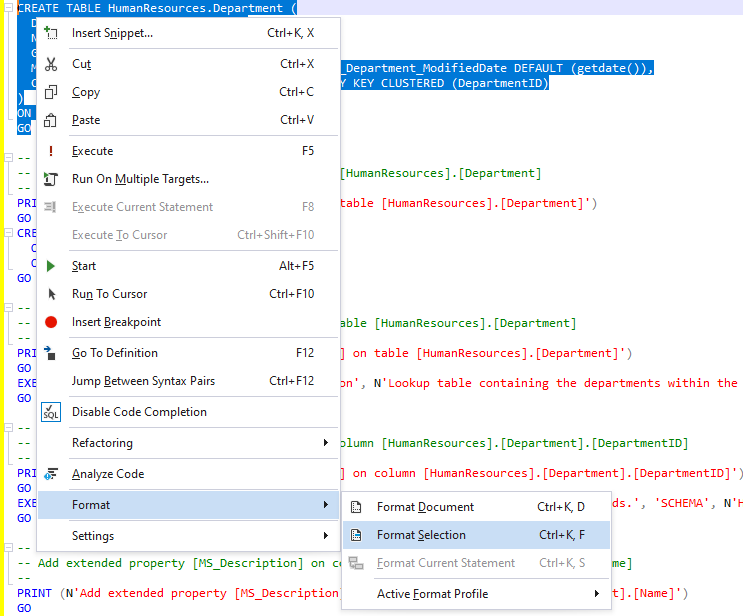 Formatting SQL Code