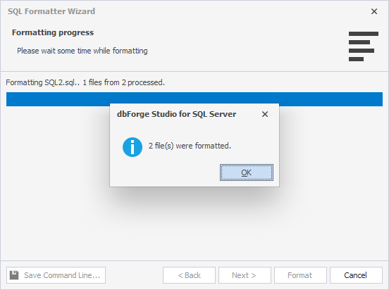 The Formatting progress window