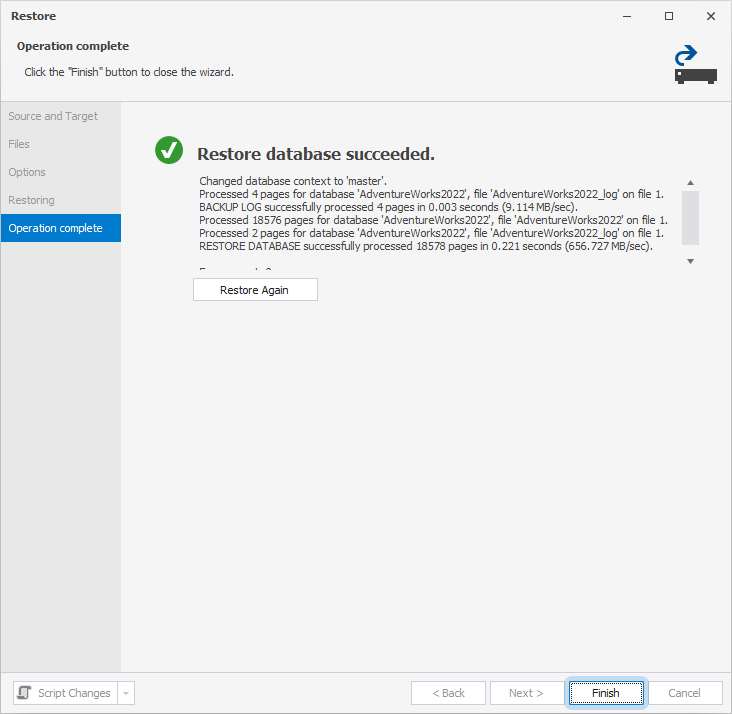 Restore is successful