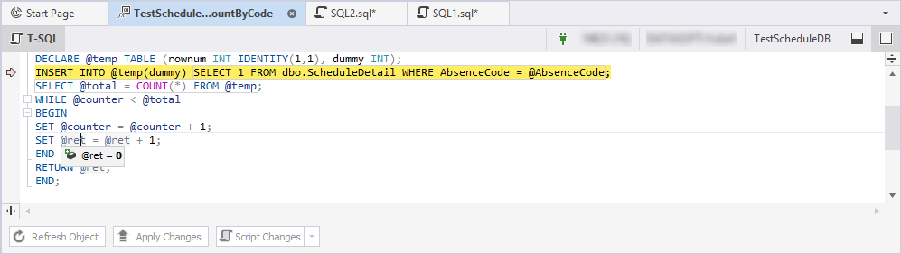 View the value of the variable