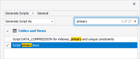 Find specific script options