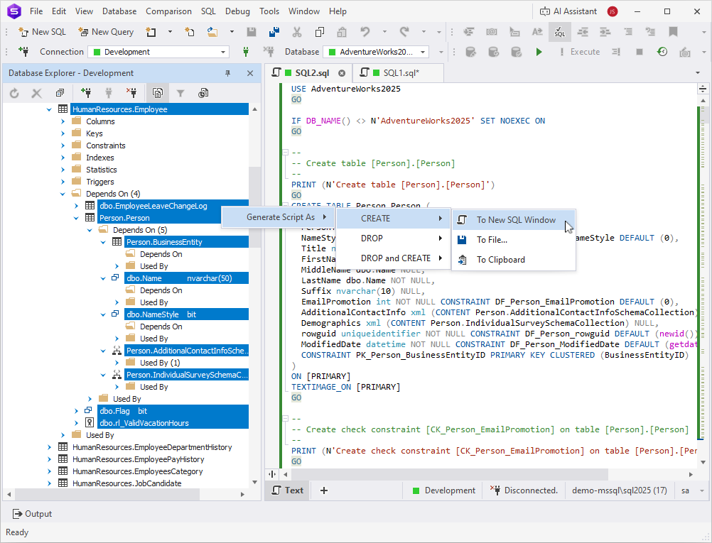 Generate Script As for a table and all dependent objects