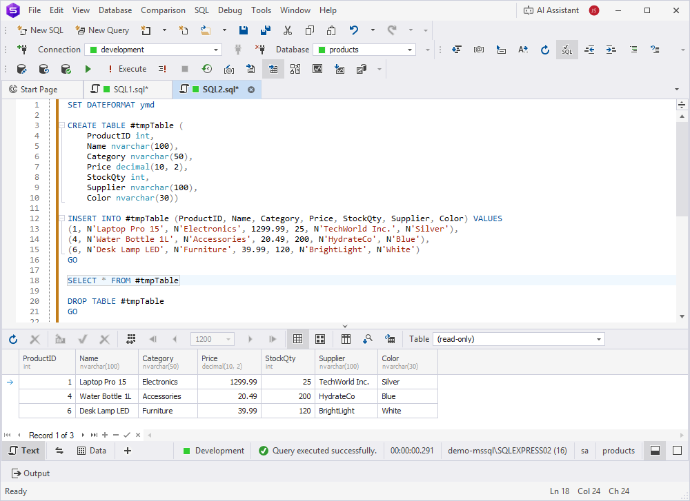 Generate Script As - INSERT #tmpTable