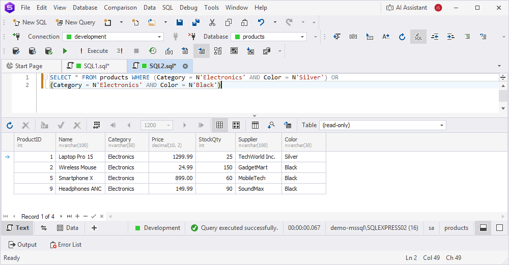 Generate Script As - WHERE AND OR