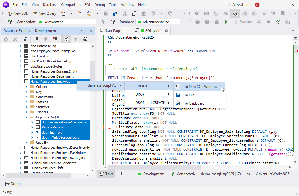 Generate Script As with dependent objects